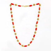ORAFO JEWELS SILVER 92.5 RED BEADS CHAIN WITH GOLD BALLS (11-3881)